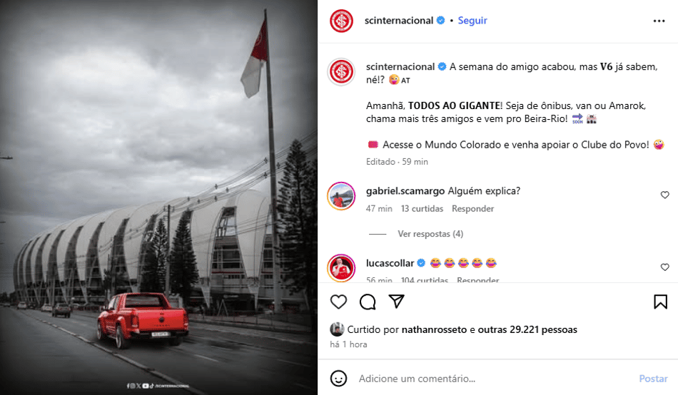 Publicação do Inter, ironizando a polêmica em seu Instagram 