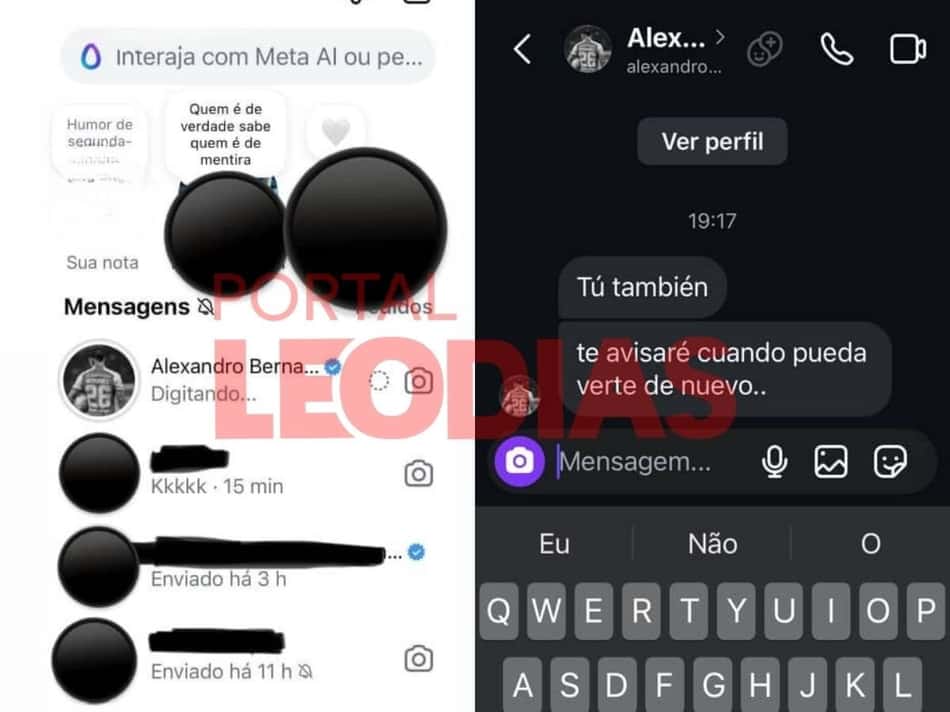 Conversas de Bernabei, do Internacional, com suposta amante (Foto: Portal Leodias)