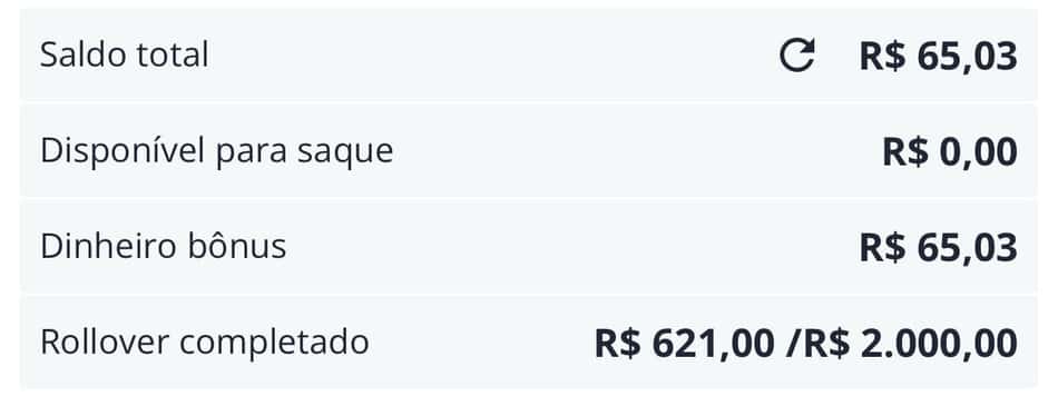 Captura de tela mostra o progresso de rollover na Novibet
