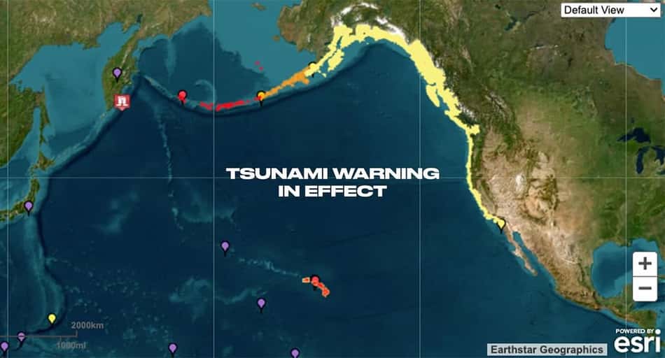WSL compartilhou mapa de alerta de tsunami