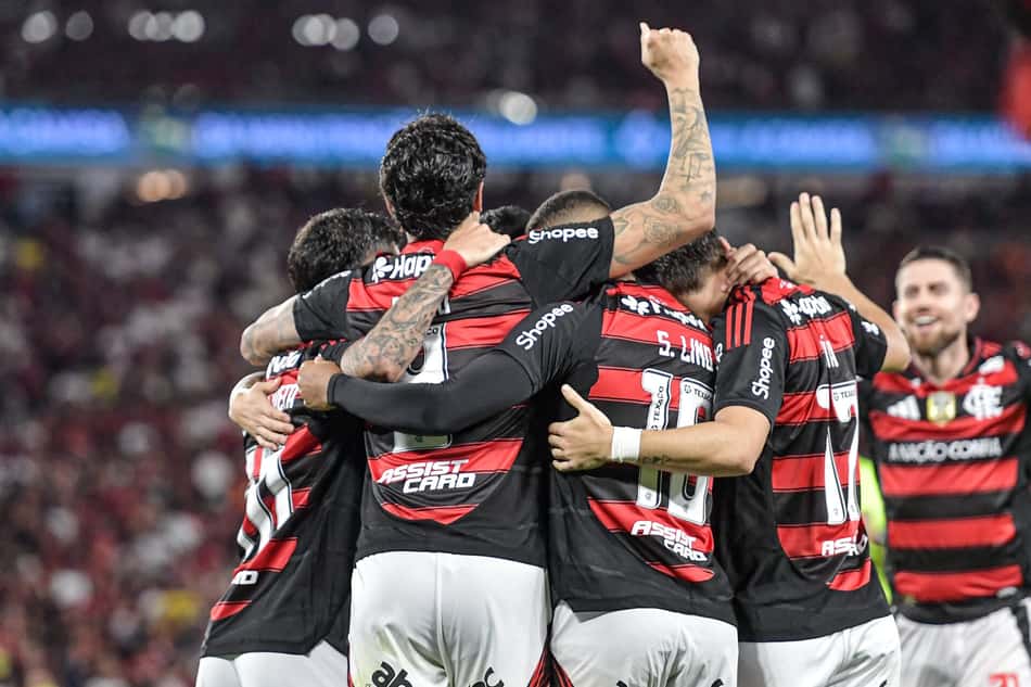 Flamengo comemora gol diante do Vitória no Maracanã (Foto: Thiago Ribeiro/AGIF)