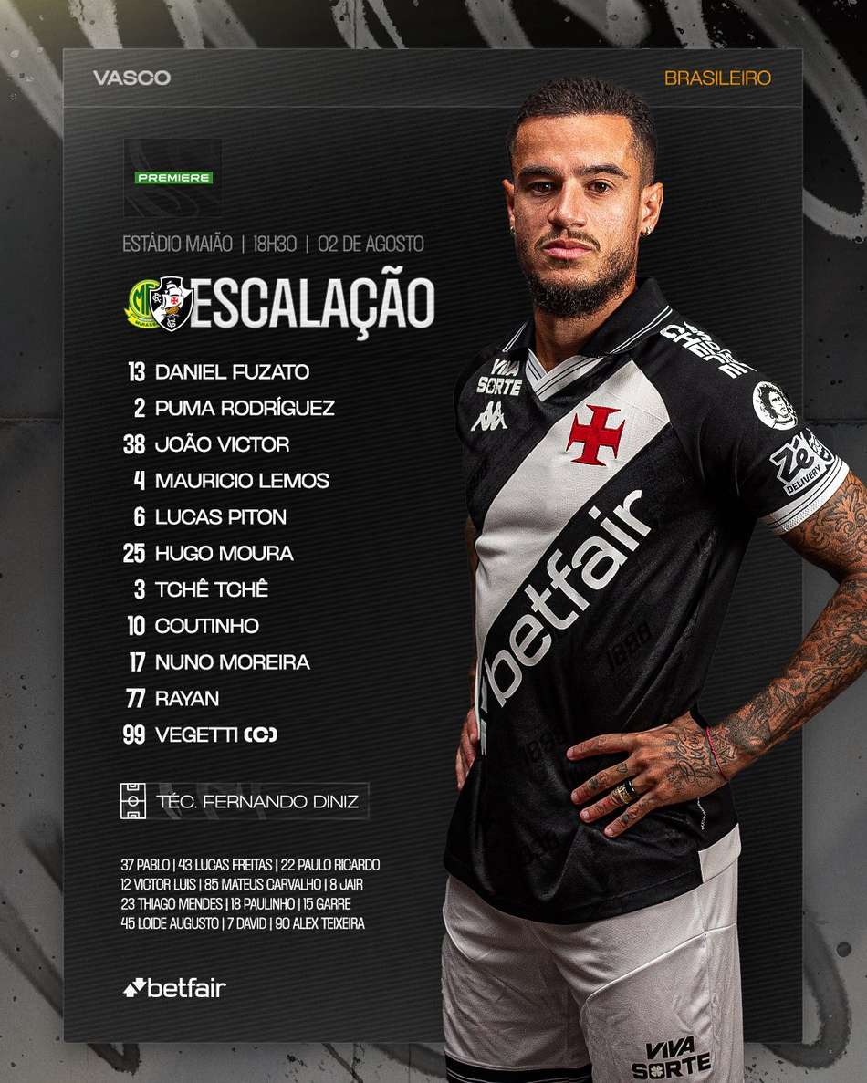 Mirassol x Vasco - escalação