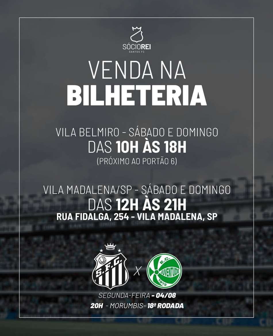 Santos inicia a venda de ingressos na bilheteria da Vila Belmiro para duelo diante do Juventude, no Morumbis. (Foto: Divulgação/ Santos FC)