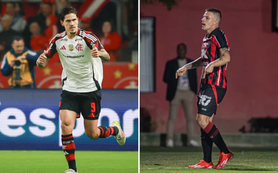 Pedro e Renato Kayzer são esperanças de gol de Flamengo e Vitória (Fotos: Mazi Franzoi / AGIF e Victor Ferreira / EC Vitória)