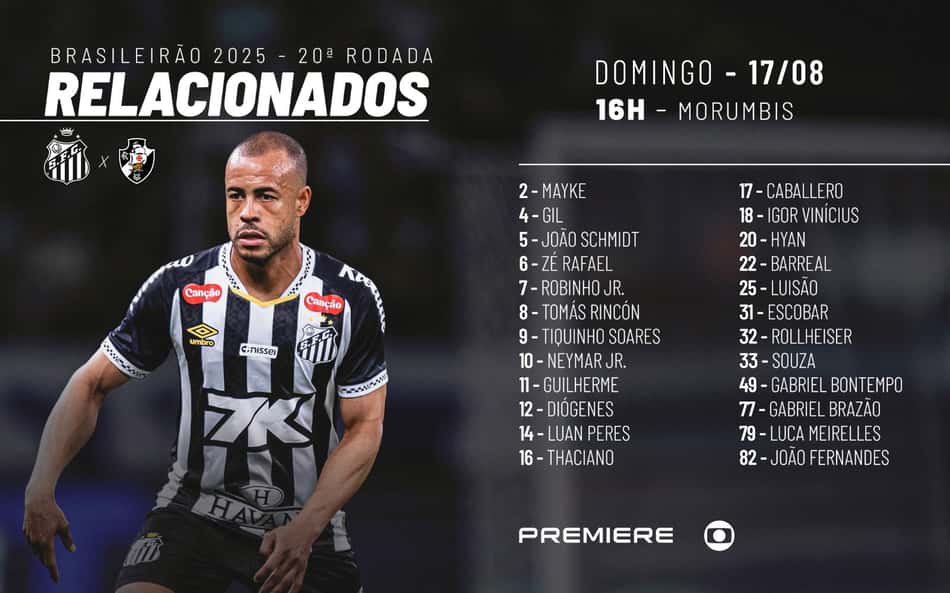 Atacante formado nas categorias de base Deivid Washington não foi relacionado por opção técnica. (Foto: Divulgação/ Santos FC)