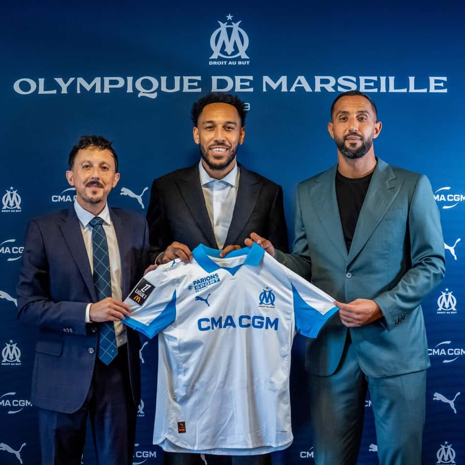 Aubameyang apresentado no Olympíque de Marselha (Foto: Reprodução/OM)