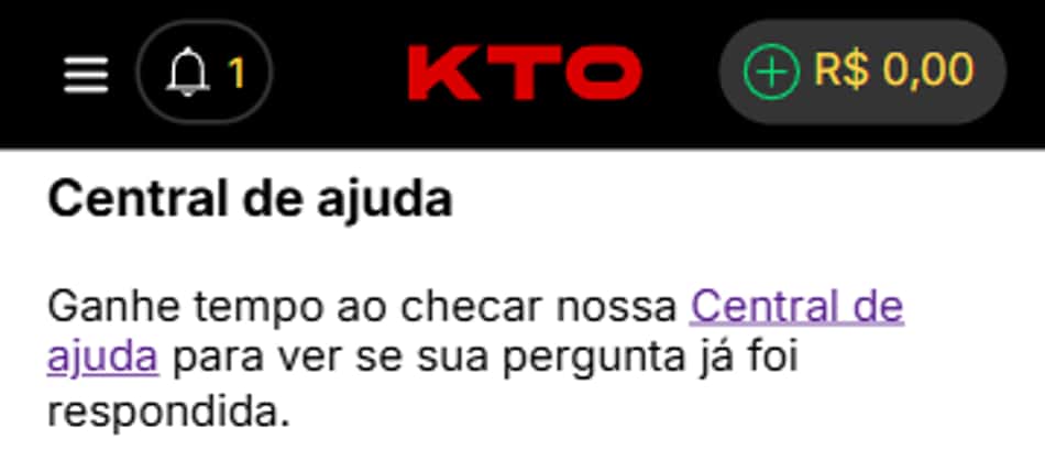 Central de ajuda KTO com FAQ e suporte