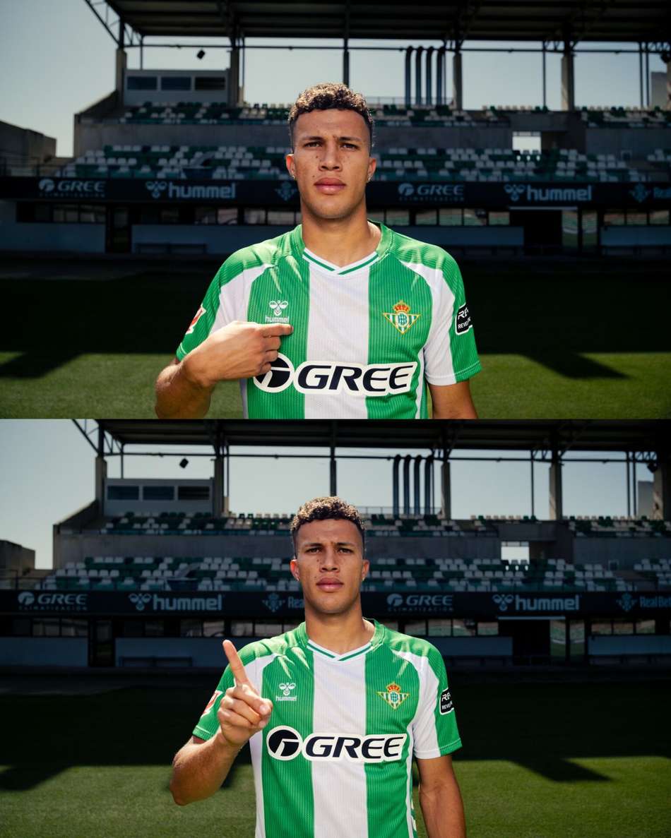 Nelson Deossa posa para foto em apresentação no Real Betis