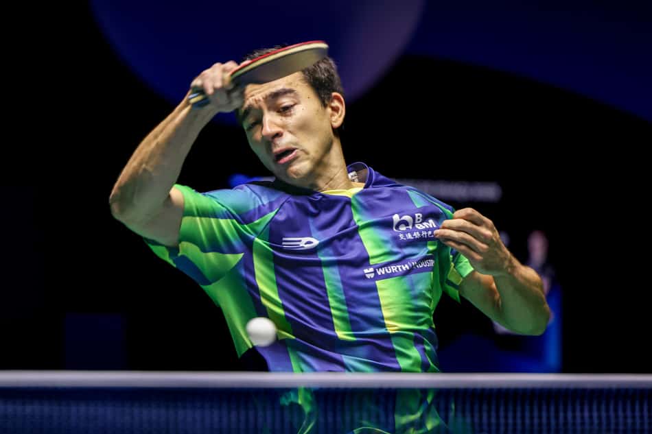 Hugo Calderano na final em Foz do Iguaçu contra o alemão Bemedikt Duda (Foto: Abelardo Mendes Jr/ CalderanoTM)