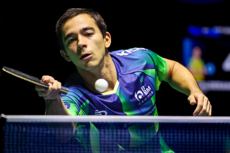 Hugo Calderano na final em Foz do Iguaçu contra o alemão Bemedikt Duda (Foto: Abelardo Mendes Jr/ CalderanoTM)