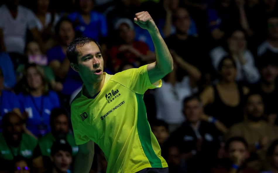 Hugo Calderano em ação neste sábado no WTT de Foz do Iguaçu (Foto: Abelardo Mendes Jr/ CalderanoTM)