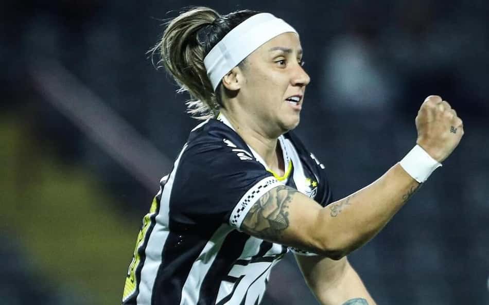 Pardal comemora gol no clássico entre Palmeiras e Santos pelo Brasileirão Feminino. (Foto: Reinaldo Campos/Santos FC)