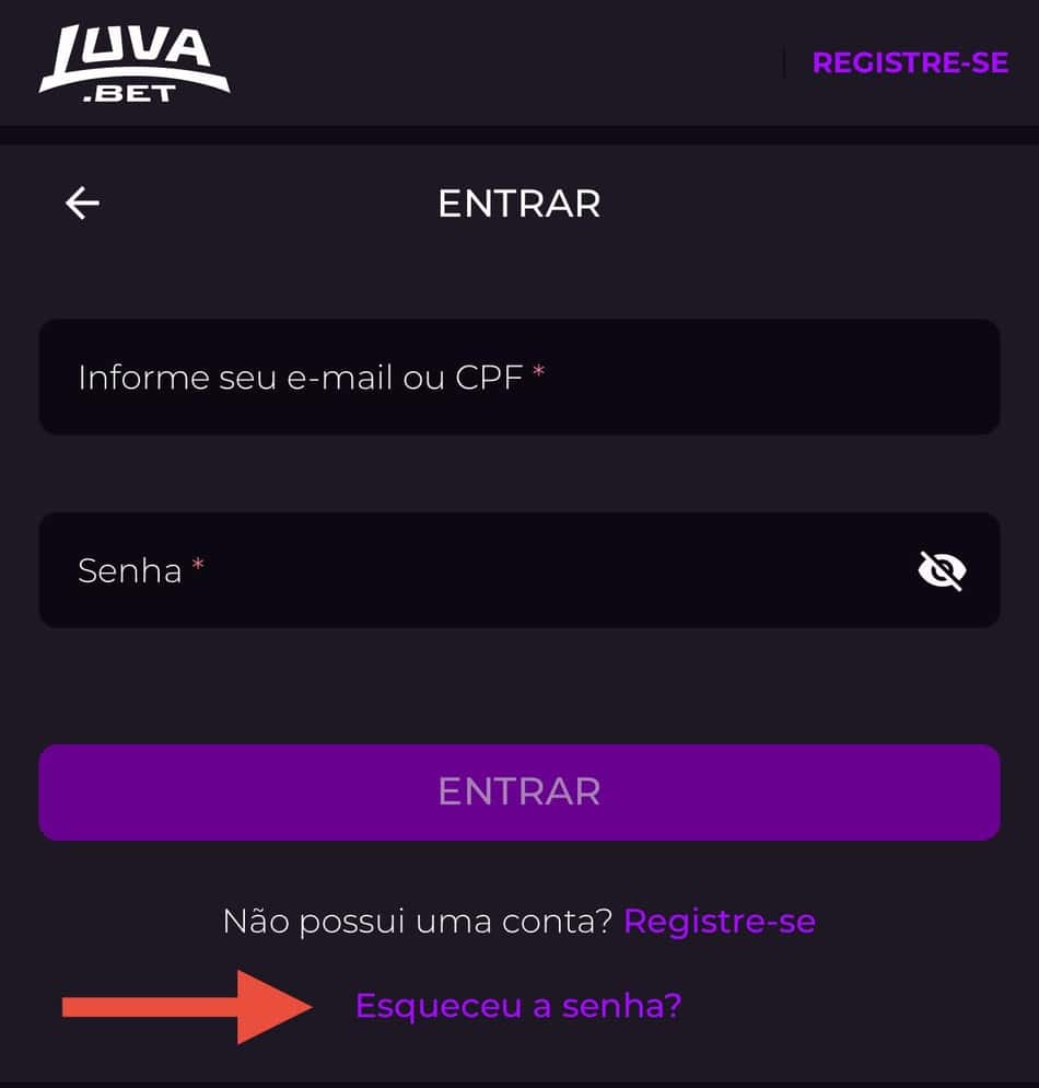 Captura de tela mostra como recuperar a senha do Luva Bet Login.