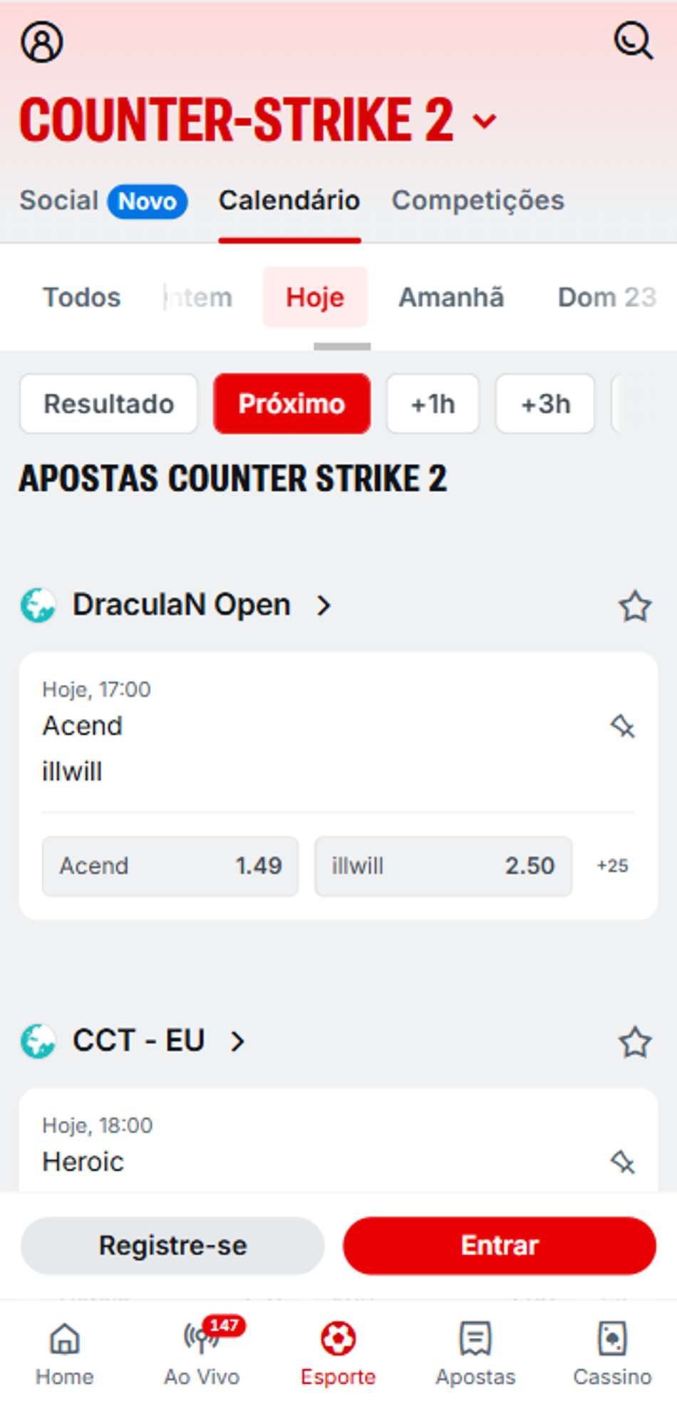 Mercados de apostas de Counter Strike 2 na Superbet.