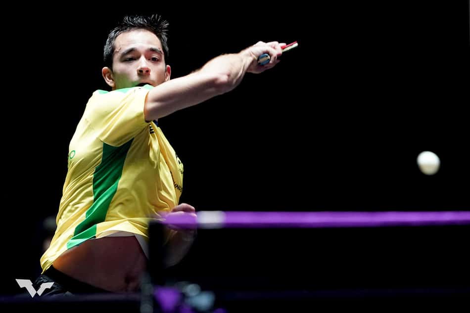 Hugo Calderano na vitória na estreia do WTT de Macau (Divulgação/WTT)