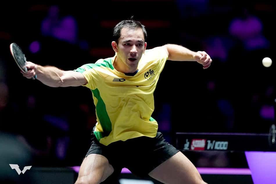 Hugo Calderano na vitória na estreia do WTT de Macau (Divulgação/WTT)