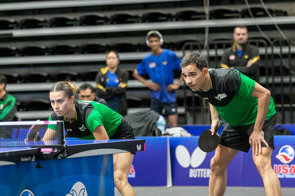 Bruna Takahashi e Hugo Calderano no Pan-Americano 2025 (Foto: ITTF Americas)