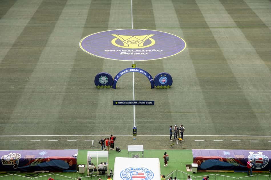 Gramado da Arena Fonte Nova antes de Bahia x Palmeiras (Foto: Marcio Jose/AGIF)