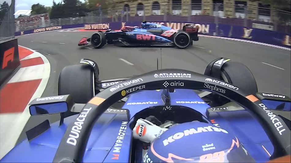 Alexander Albon bate em Franco Colapinto no GP do Azerbaijão de F1 (Foto: Reprodução / X @F1)