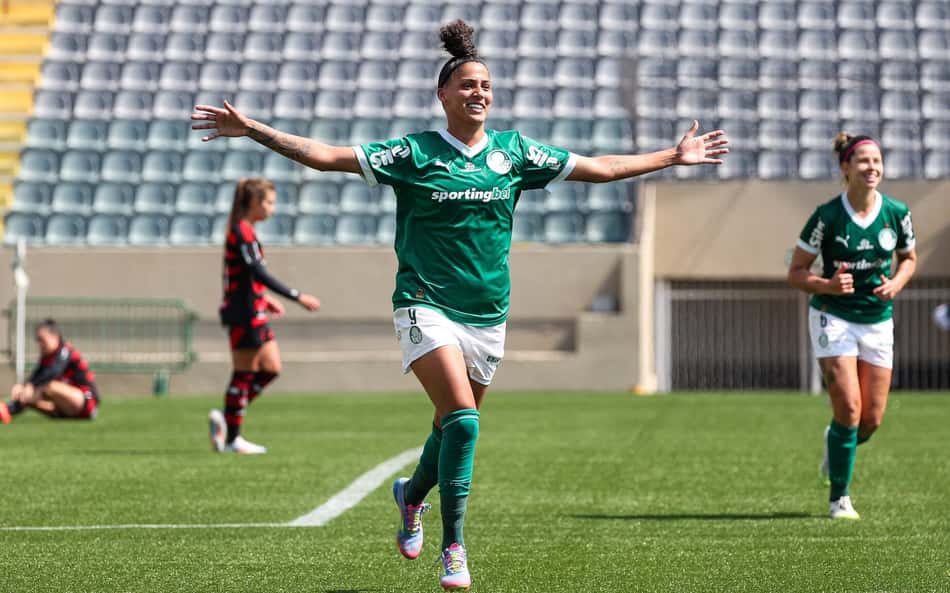 Amanda Gutierres comemora gol pelo Palmeiras no Brasileirão Feminino (Foto: Fábio Menotti/Palmeiras)