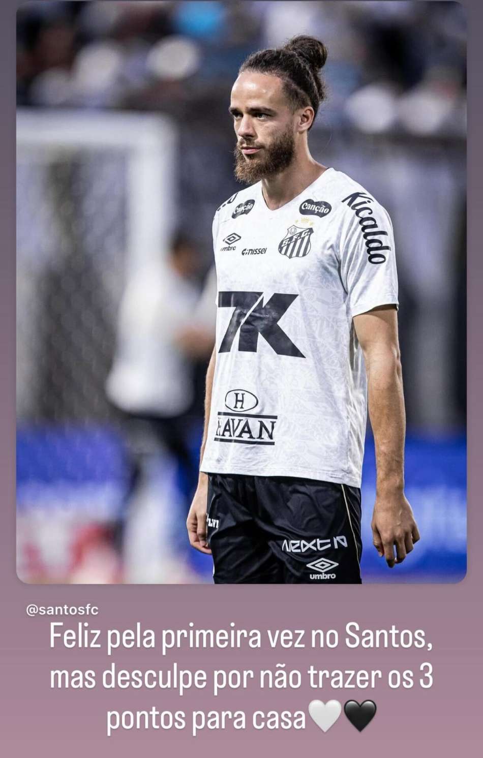 Billal se pronuncia nas redes sociais após empate do Santos diante do Red Bull Bragantino. (Foto: Divulgação/ Instagram)