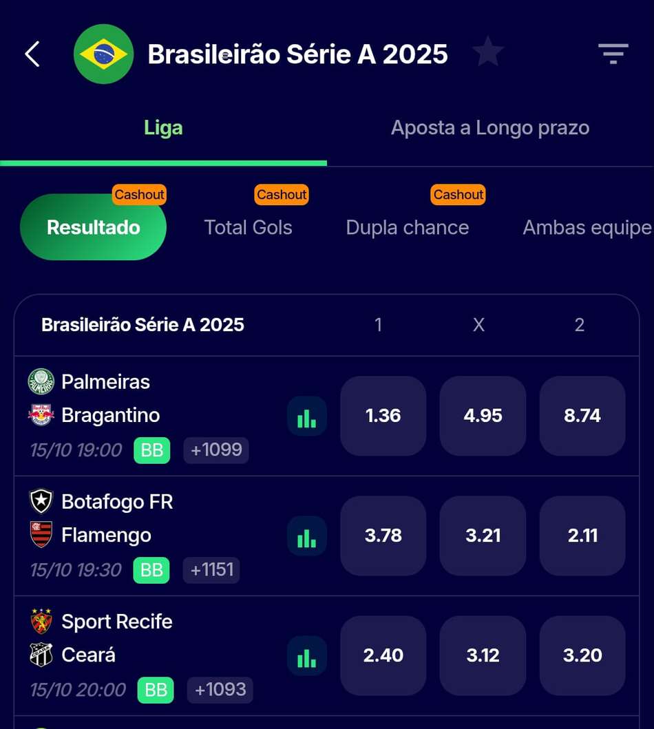 Captura de tela da seção esportiva do app da Esportes da Sorte.