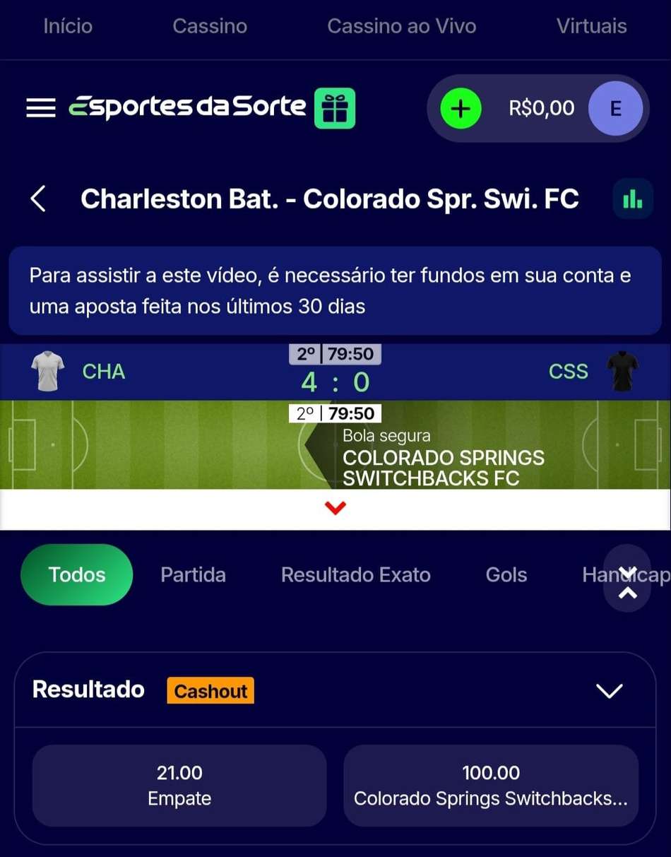 Captura de tela da seção de apostas ao vivo na plataforma.