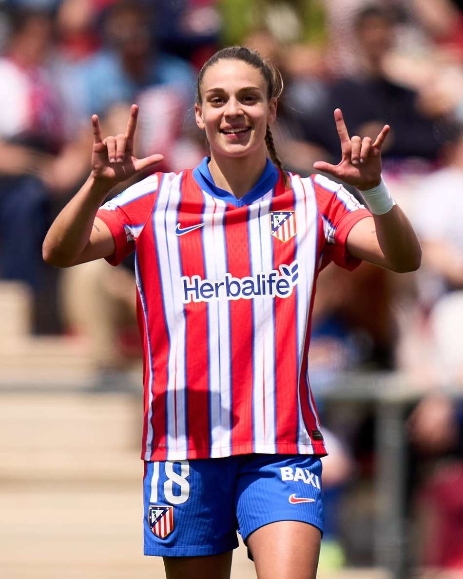 Gio Garbelini comemora gol pelo Atlético de Madrid na Liga F (Foto: Reprodução/Atlético de Madrid)