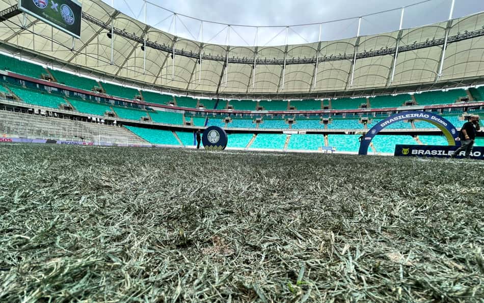 Gramado da Arena Fonte Nova em Bahia x Palmeiras revolta torcedores