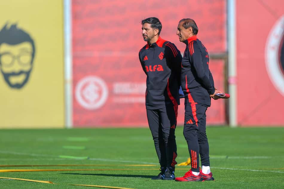Ramón e Emiliano Díaz no primeiro treino no Internacional