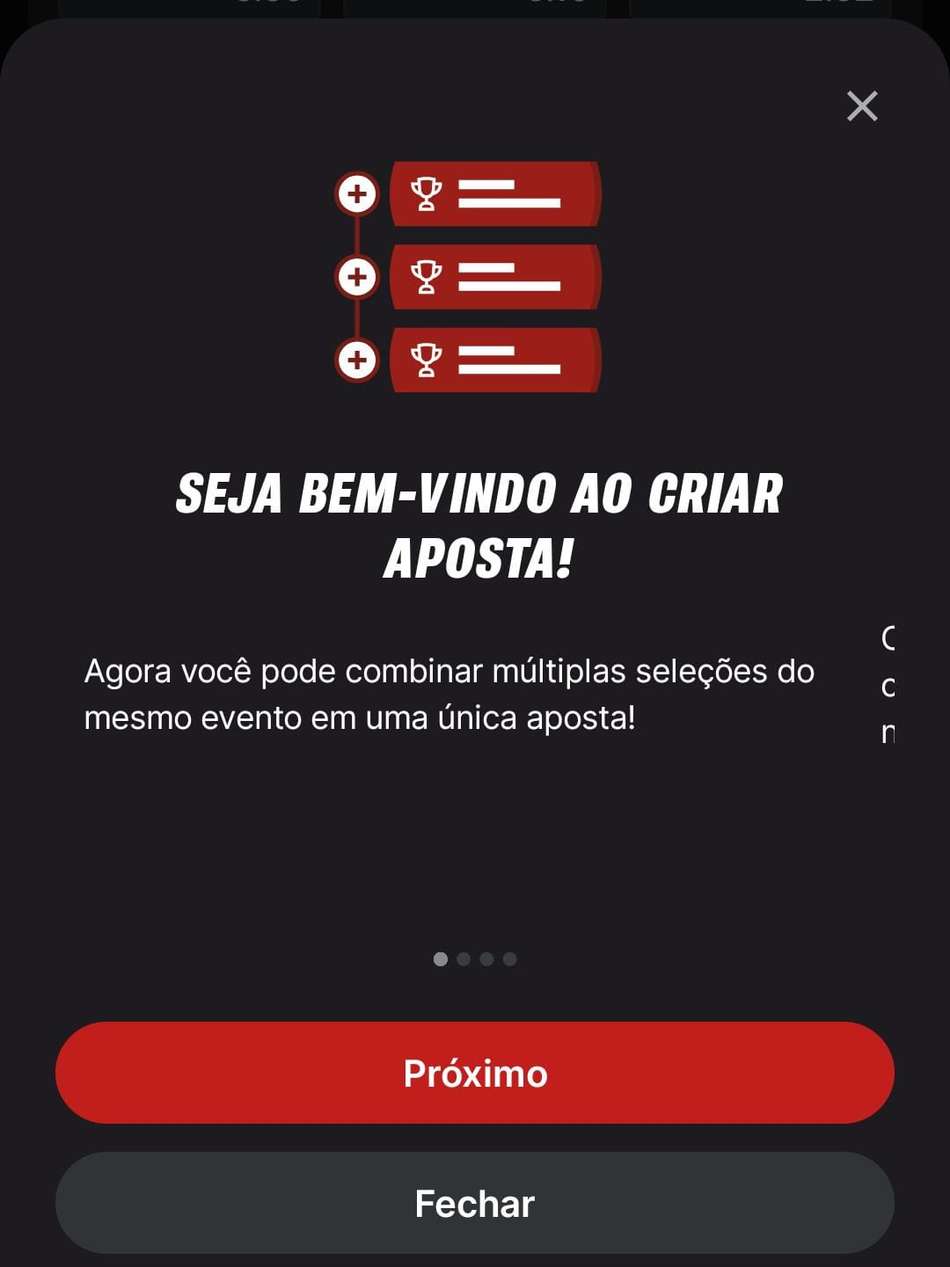 Captura de tela com tutorial do Superbet App sobre o Criar Aposta