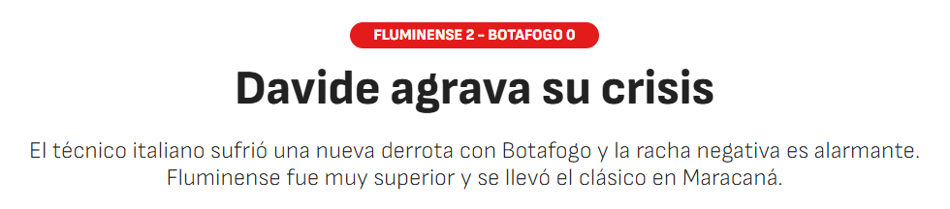 Jornal "As" sobre Davide Ancelotti após a partida entre Fluminense e Botafogo (Foto: Reprodução/As)