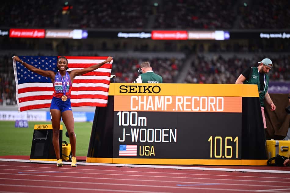 Melissa Jefferson-Wooden bate recorde no Mundial de Atletismo de Toquio 2025 (Foto: Mattia Ozbot/World Athletics)