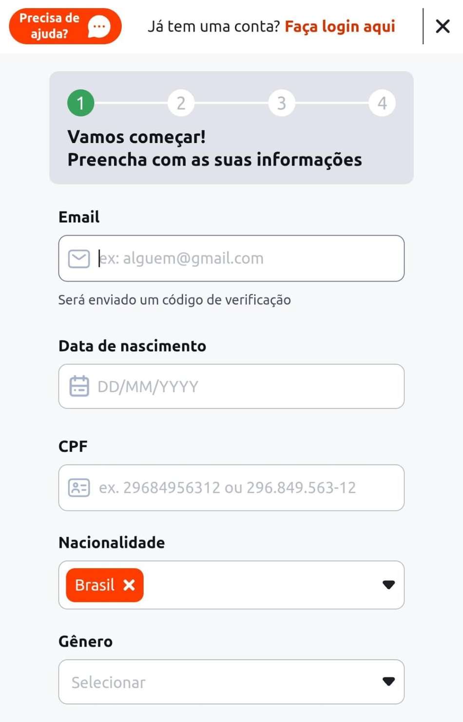 Captura de tela do formulário de cadastro da Betano.