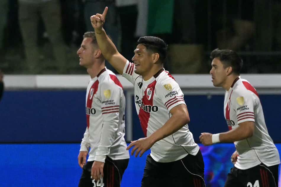 Maximiliano Salas comemora seu gol no jogo do River Plate contra o Palmeiras pela Libertadores (Foto: Nelson ALMEIDA / AFP)