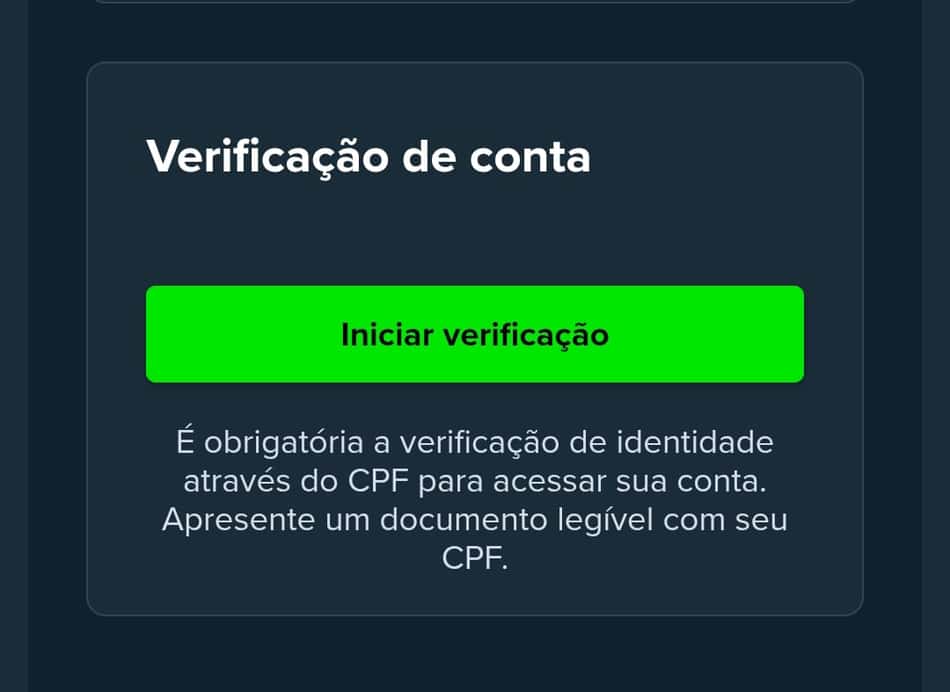 Captura de tela da página de verificação de identidade (KYC) após abrir uma conta na Stake.