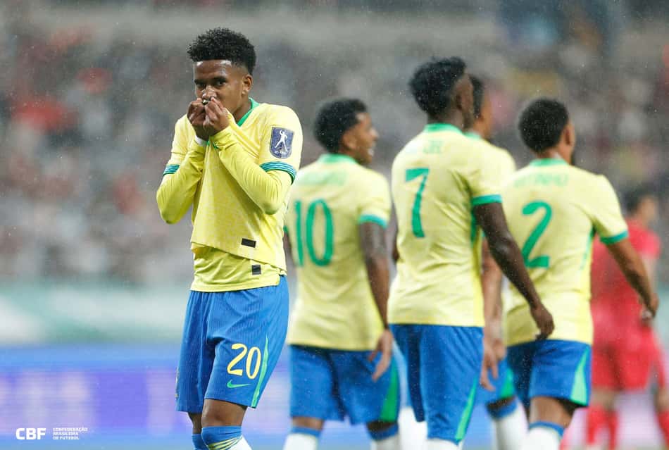Estêvão comemorando gol pela Seleção Brasileira (Foto: Rafael Ribeiro/CBF)