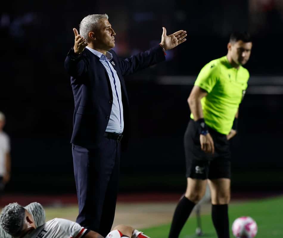 Hernan Crespo durante jogo do São Paulo, no Morumbis (Foto: Rubens Chiri e Miguel Schincariol/ SPFC)
