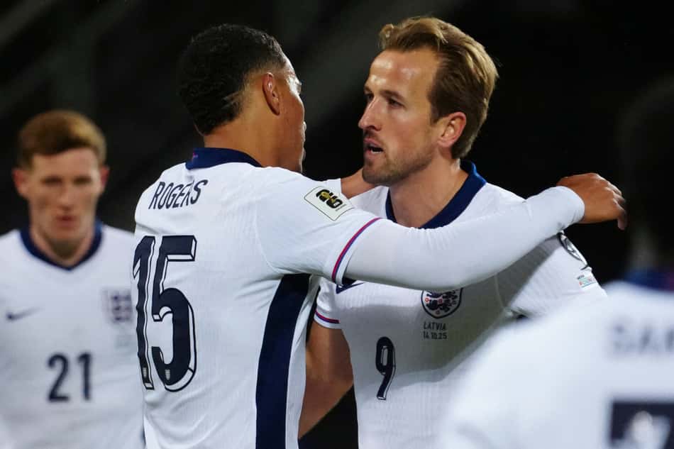 A Inglaterra se garantiu na Copa do Mundo após derrotar a Letônia por 5 a 0, pelas Eliminatórias Europeias à Copa do Mundo de 2026 (Foto: Gints Ivuskans / AFP)