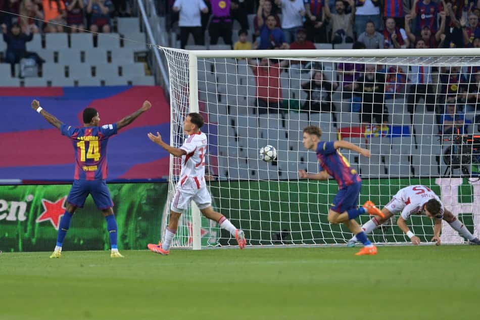 Com três gols de Fermín López, o Barcelona venceu o Olympiacos na Champions League (Foto: MANAURE QUINTERO / AFP)