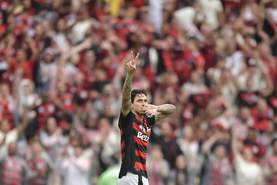 Pedro comemora gol em Flamengo x Palmeiras (Foto: Thiago Ribeiro/AGIF)