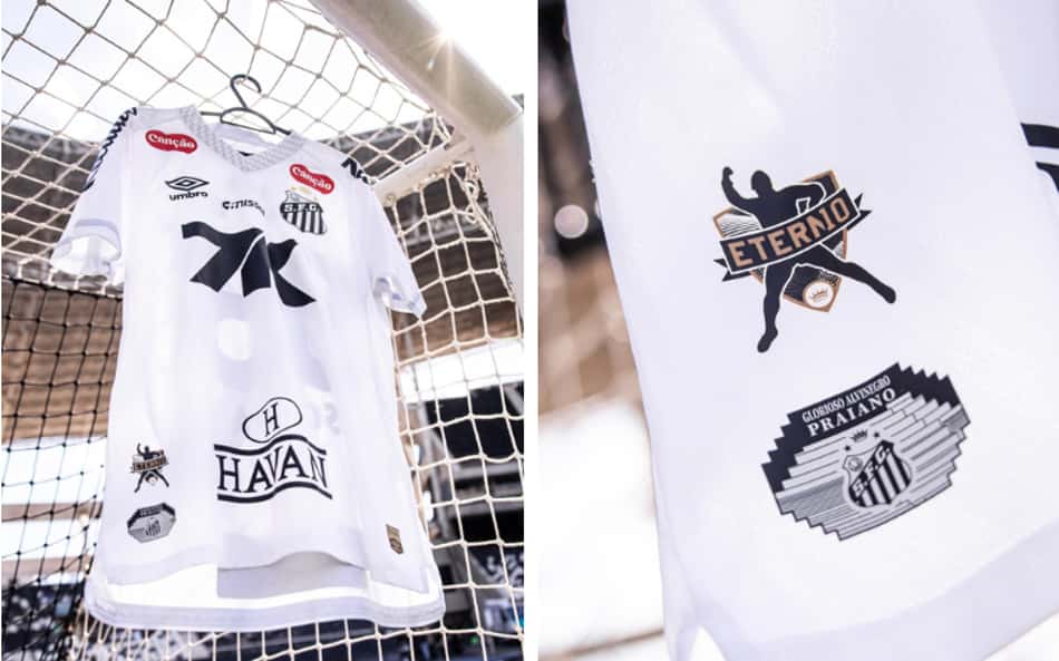 Camisa do Santos com Patch em homenagem a Pelé para jogo contra o Botafogo