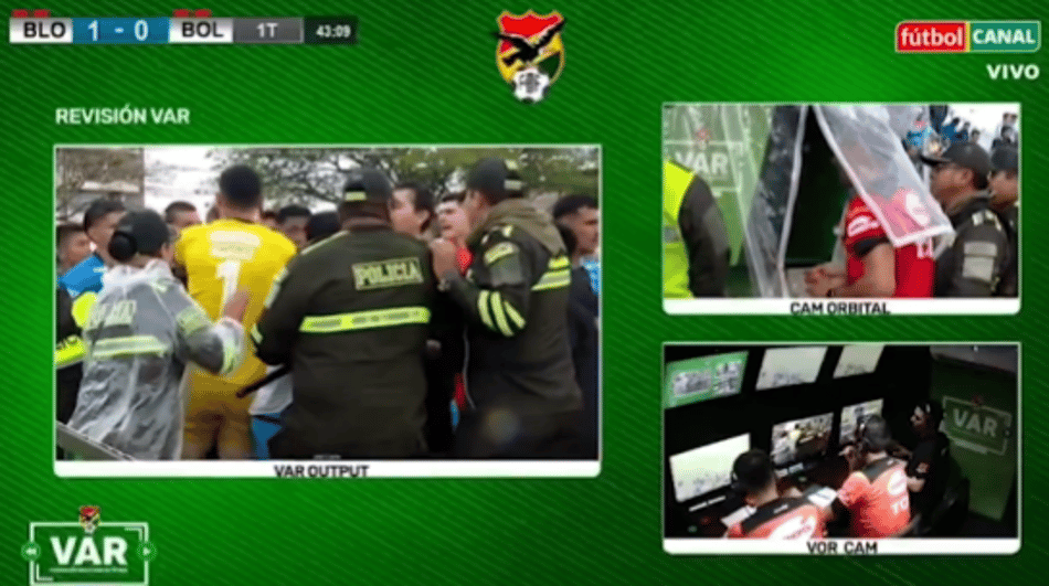 Confusão generalizada em partida na Bolívia resultou em sete expulsos (Foto: Reprodução/EntelTV)