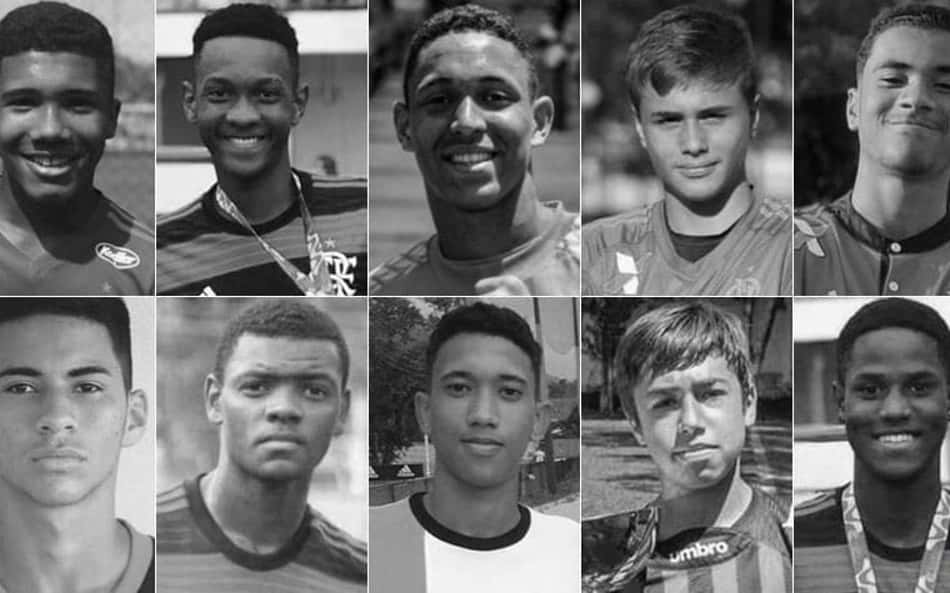 Incêndio no Ninho do Urubu matou dez atletas das categorias de base do Flamengo, com idades entre 14 e 16 anos (Foto: ARTE LANCE!)