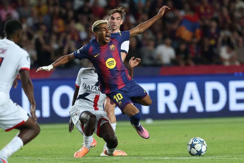 Yamal em ação pelo Barcelona contra o PSG, na Champions League