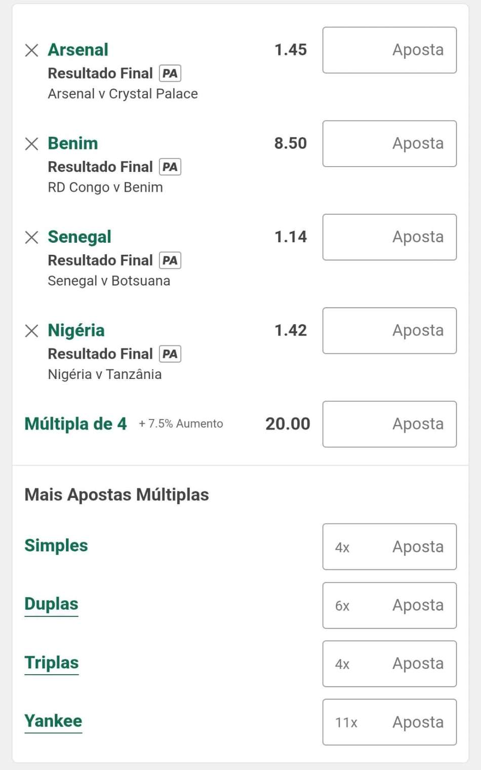 Captura de tela das apostas múltiplas na bet365