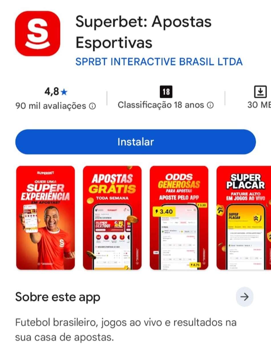 Captura de tela do app Superbet na Google Play Store.