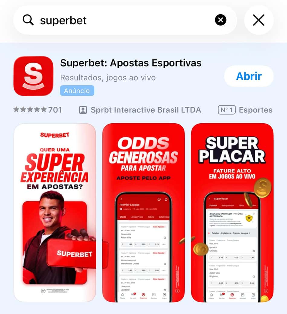 Captura de tela do app Superbet na App Store.