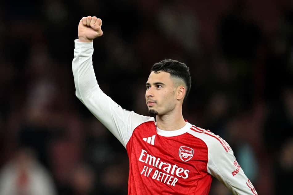 Gabriel Martinelli comemora vitória contra Atlético de Madrid, pela Champions League (Foto: Divulgação / Arsenal)