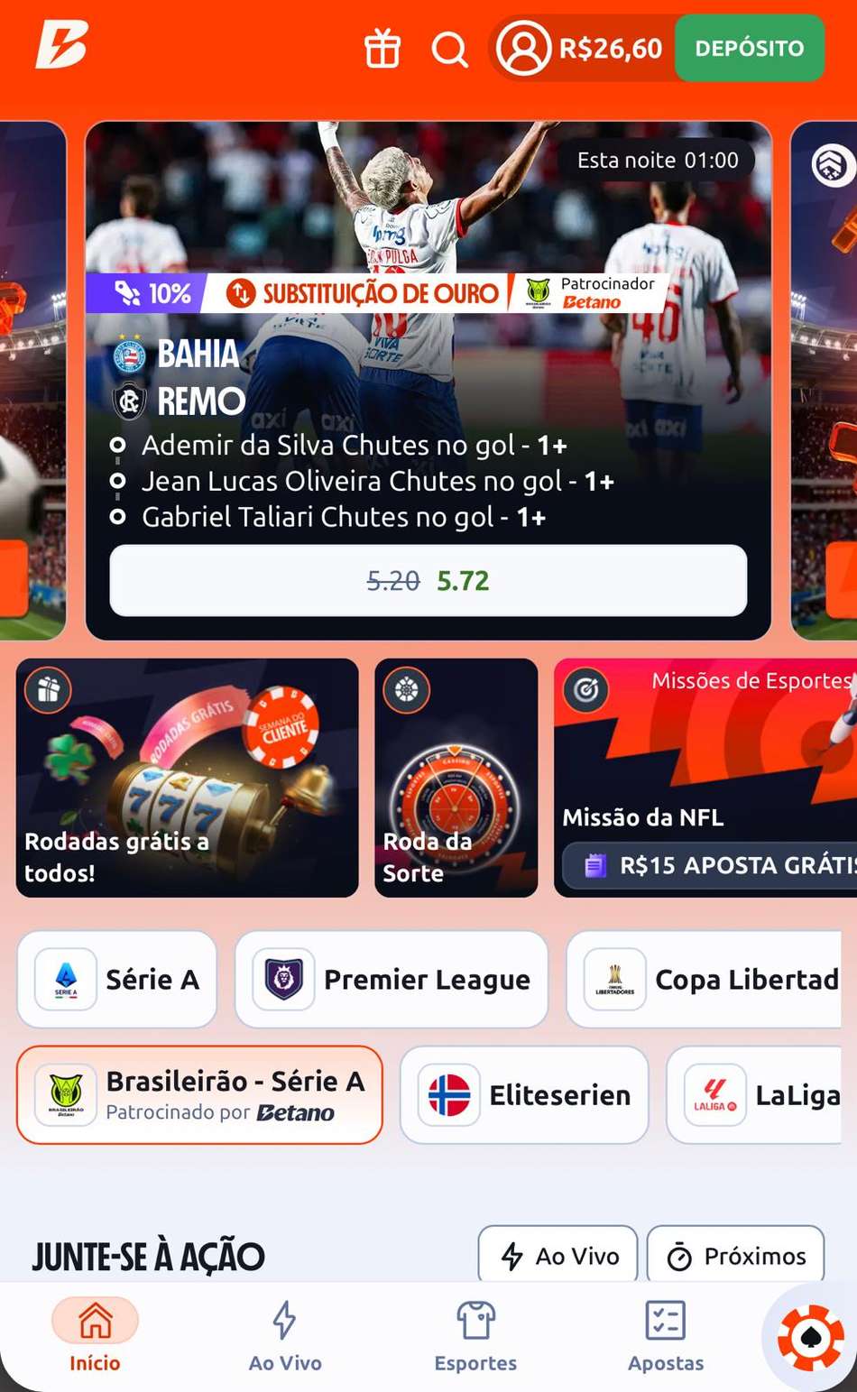 Captura de tela da página inicial da Betano.
